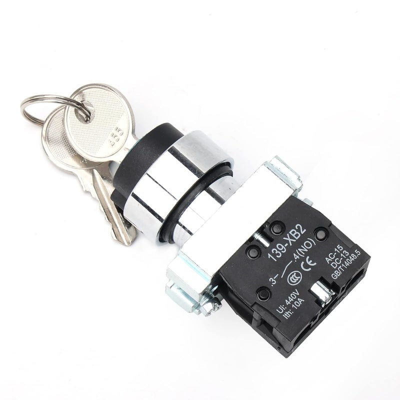 STARELO 22mm Key Switch 2 Position Maintained 1NO Latching Rotary Key Switch 10A 440V XB2-10Y/21.(2 Position Maintained) - Image 2